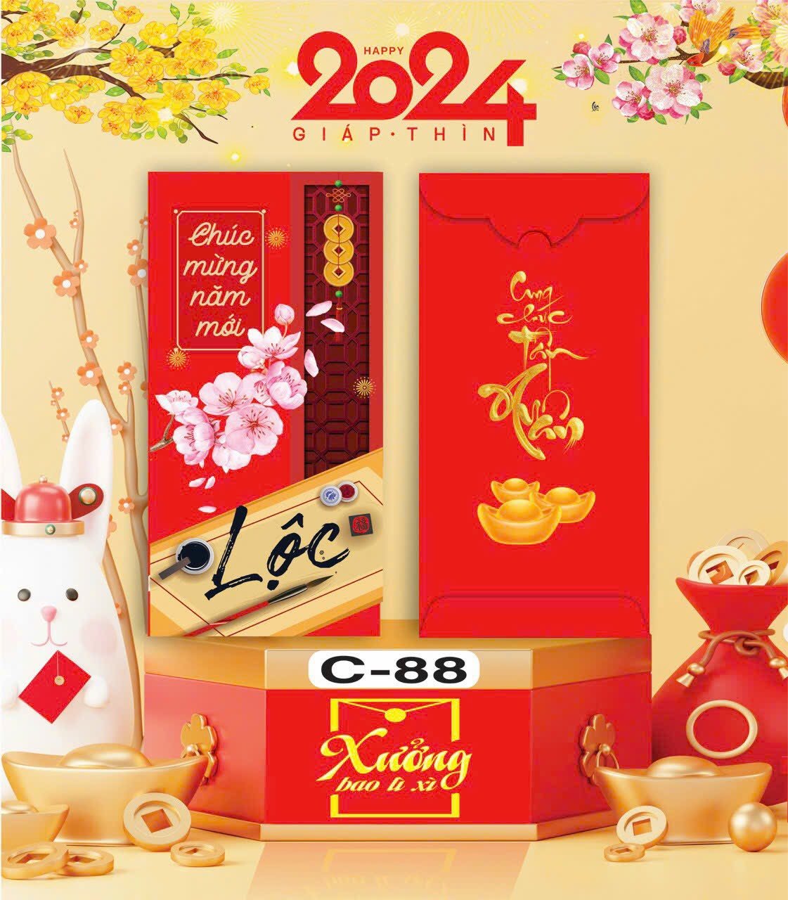 Bịch 10 Bao Lì Xì Tết Chúc Mừng Năm Mới Giáp Thìn 2024 A0331