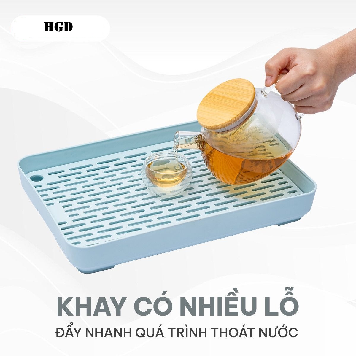 Khay Úp Ly Cốc Hình Chữ Nhật Đựng Bình Trà Nhựa Việt Nhật Cao Cấp (5682) A2161