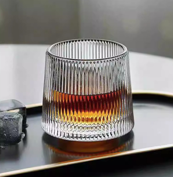 [Hộp 6] Bộ 6 Ly Thủy Tinh Kẻ Sọc Đế Xoay 360 Độ chịu nhiệt 160ml A4613