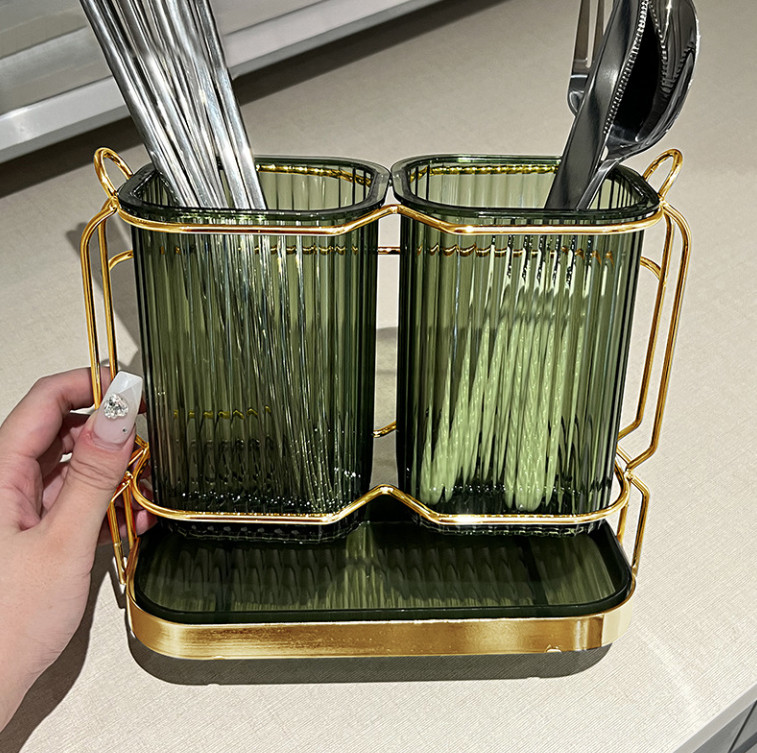 Ống Đựng Muỗng Đũa Nĩa Khung Kim Loại 2 Ngăn Cao Cấp A1472