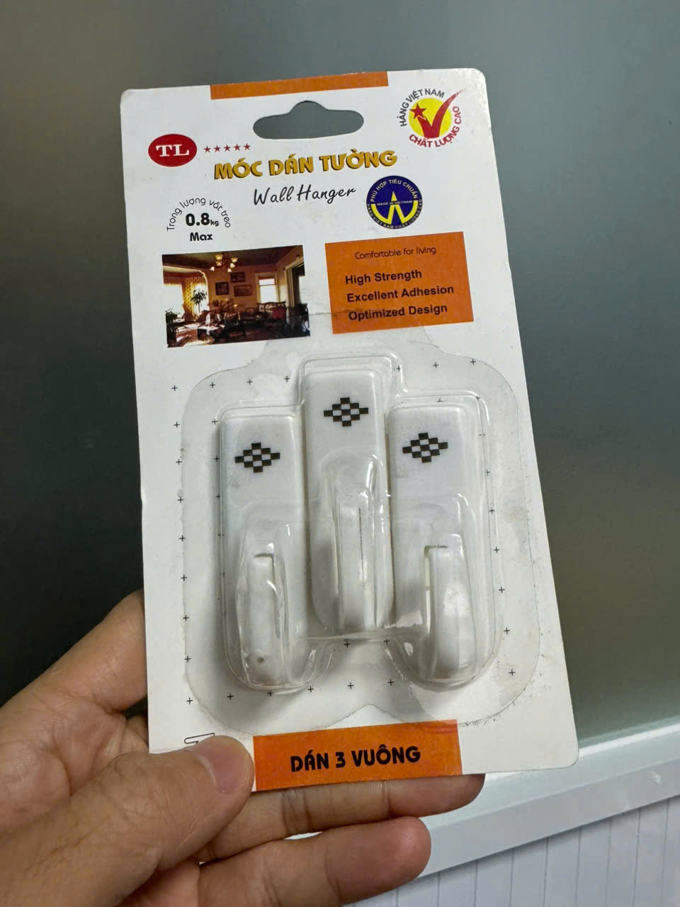 Vỉ 3 Móc Dán Tường Siêu Dính chịu Lực Combo 3 Cái màu trắng A3854