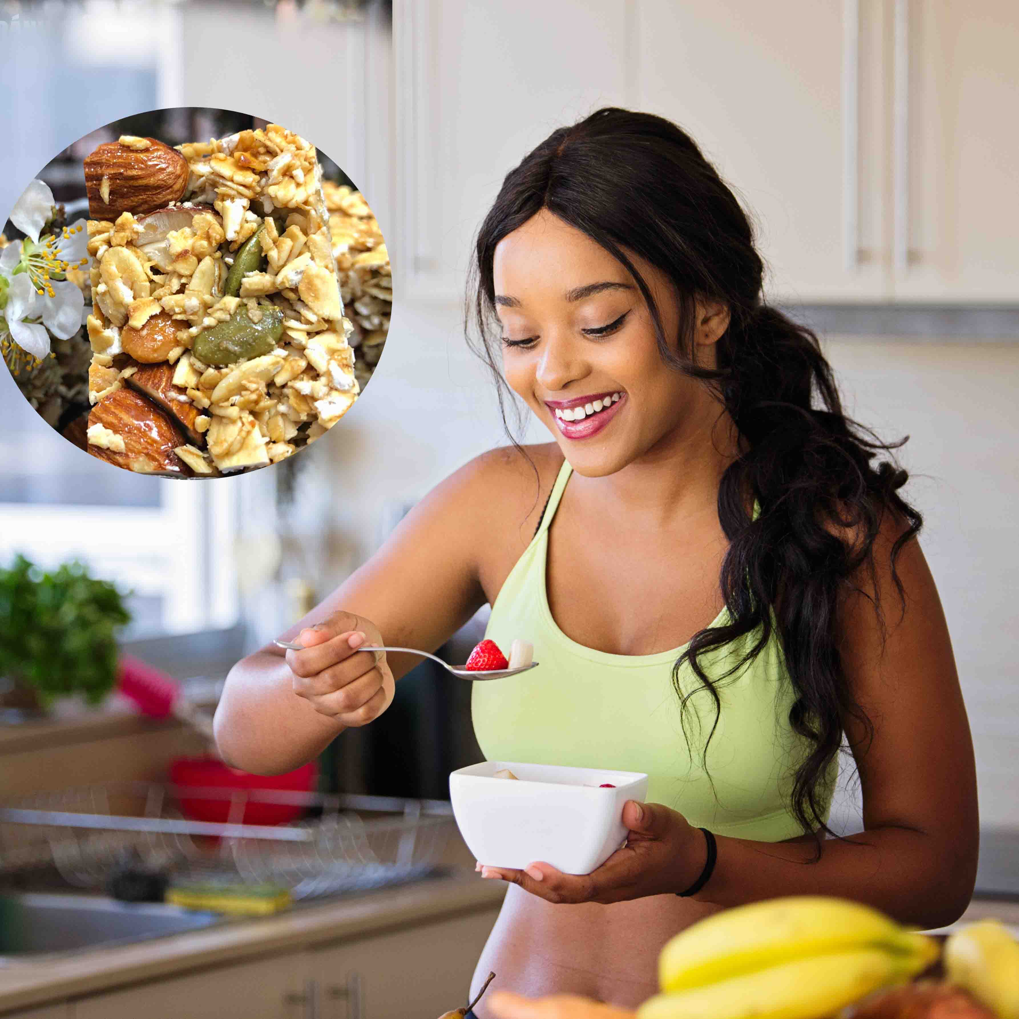 Thanh Granola làm từ 60% yến mạch và 40% hỗn hợp các loại hạt