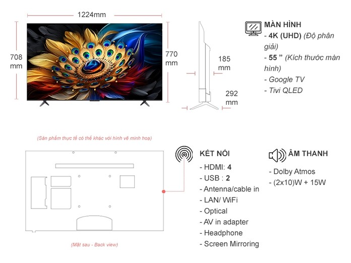 [2024] Google Tivi TCL QLED 4K 55 Inch 55C655 giá tốt, sẵn giao