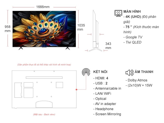 [2024] Google Tivi TCL QLED 4K 75 Inch 75C655 giá tốt, sẵn giao