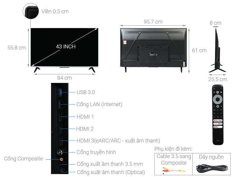 Google Tivi TCL 4K 43 inch 43P737 model 2022 giá rẻ