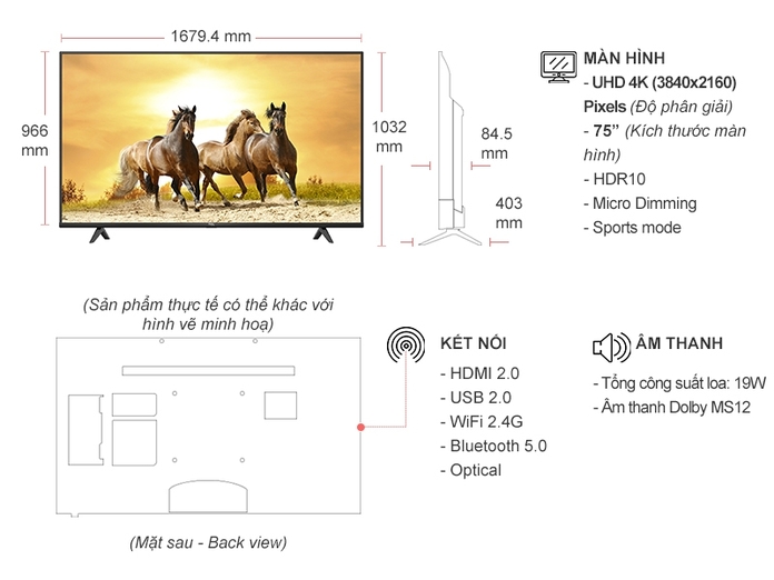 Android Tivi TCL 4K 75 inch 75P618 -  Thông số