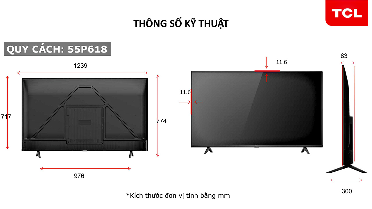Android Tivi TCL 55 inch 4K 55P618 quy cách và thông số