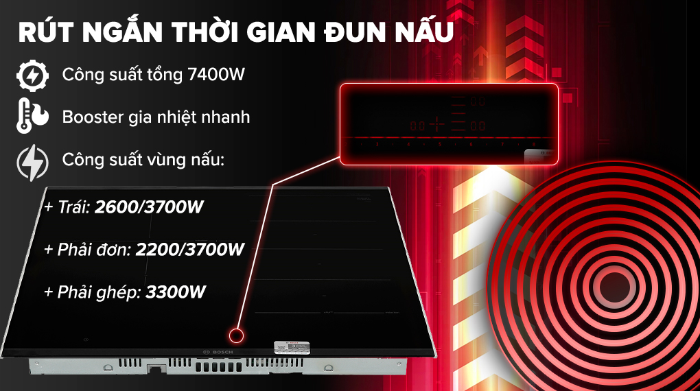 Bếp từ Bosch PXJ675DC1E 3 vùng nấu lắp âm serie 8 nhập khẩu Tây Ban Nha