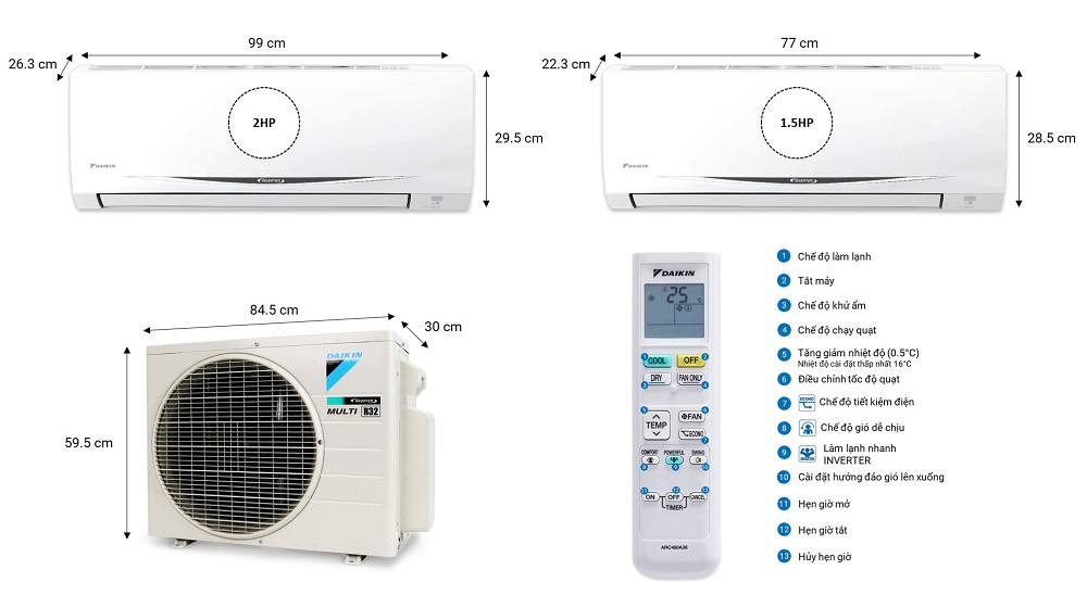 Combo 2 dàn lạnh điều hòa Daikin inverter Multi S - 18000btu + 12000btu giá tốt