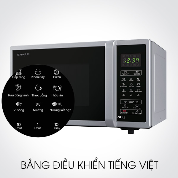 Lò vi sóng có nướng 23 lít Sharp R-G372VN-S có bảng điều khiển tiếng Việt