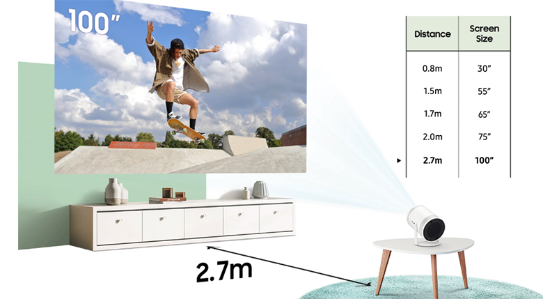 Máy chiếu bỏ túi Smart TV Samsung 100 inch The Freestyle SP-LSP3 sành điệu
