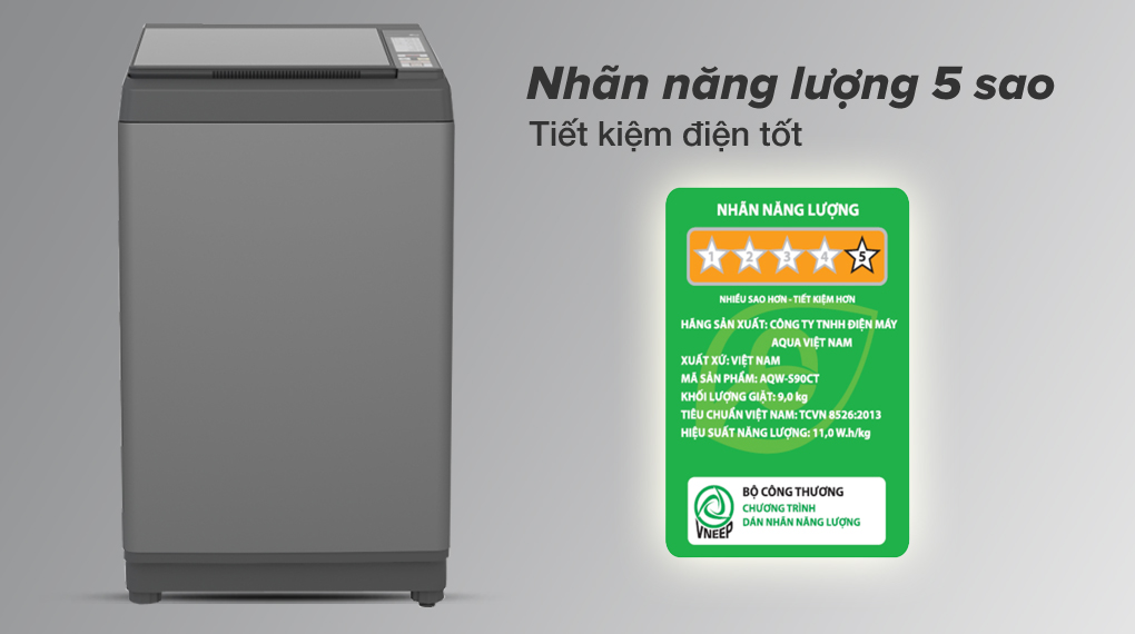 Máy giặt lồng đứng Aqua 9 kg AQW-S90CT S giá rẻ