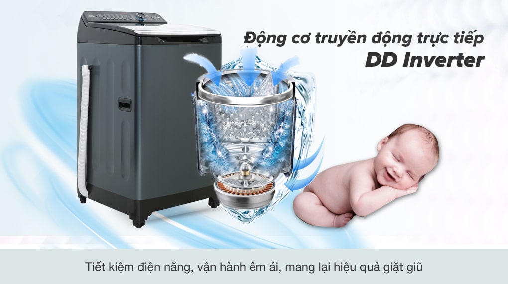 Máy giặt lồng đứng Aqua inverter 10.5 kg AQW-DR105JT BK 2023