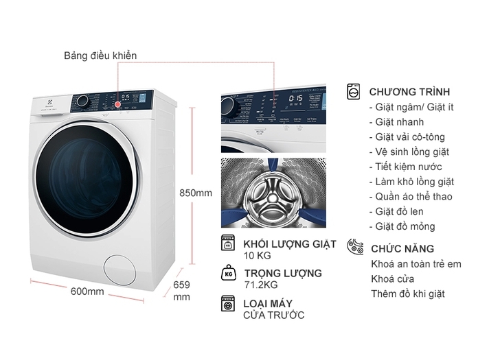Máy giặt lồng ngang Electrolux Inverter 10 kg EWF1024P5WB