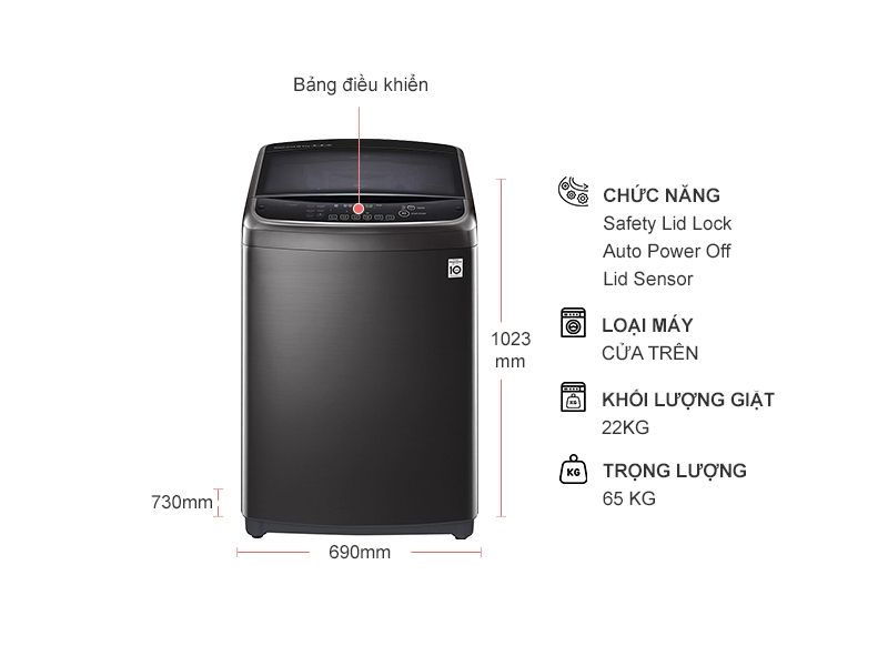 Máy giặt LG Inverter 22 kg TH2722SSAK lồng đứng