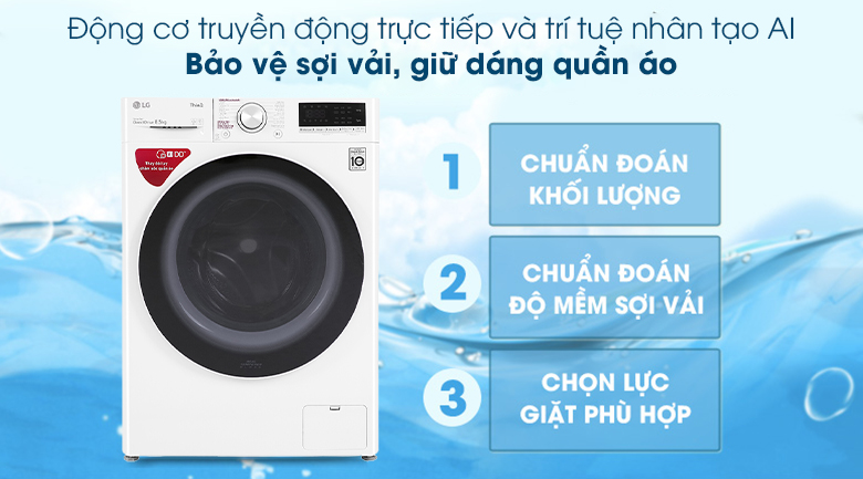 Máy giặt LG AI DD 8.5 kg FV1408S4W lồng ngang