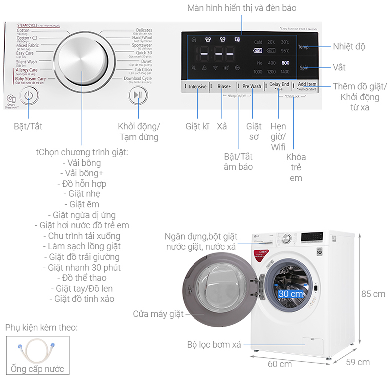 Máy giặt LG AI DD 8.5 kg FV1408S4W lồng ngang