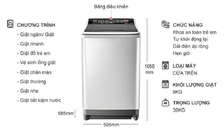 Máy giặt Panasonic 9KG NA-F90V5LRV lồng đứng