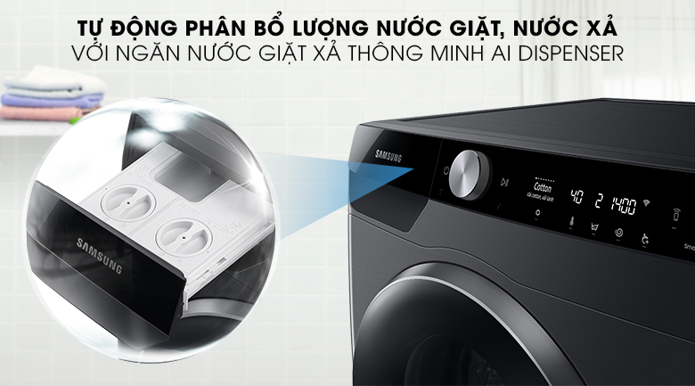 Máy giặt Samsung AI Inverter 9 kg WW90TP44DSB/SV lồng ngang