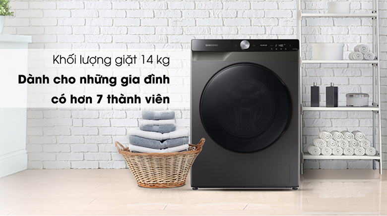 Máy giặt sấy Samsung AI Inverter 14 kg WD14TP44DSB/SV lồng ngang