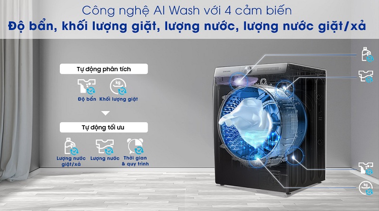 Máy giặt sấy Samsung AI Inverter 14 kg WD14TP44DSB/SV lồng ngang