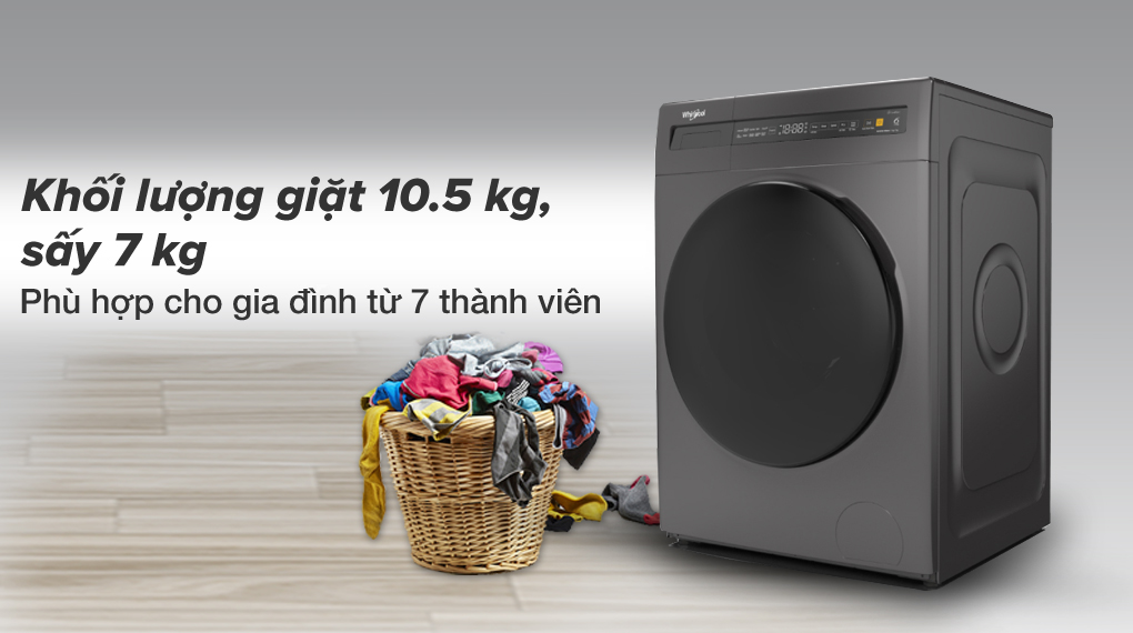 Máy giặt sấy Whirlpool 10.5 kg WWEB10702FG 2022 giá rẻ