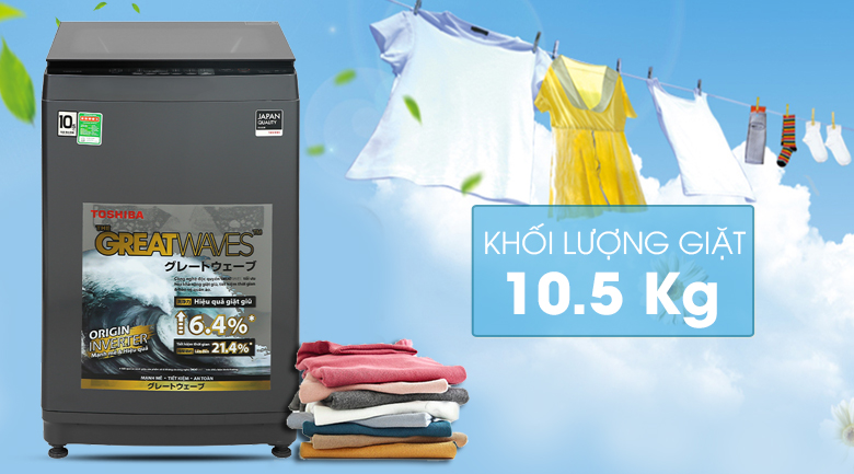Máy giặt lồng đứng Toshiba inverter 10.5 kg AW-DUK1150HV (MG)