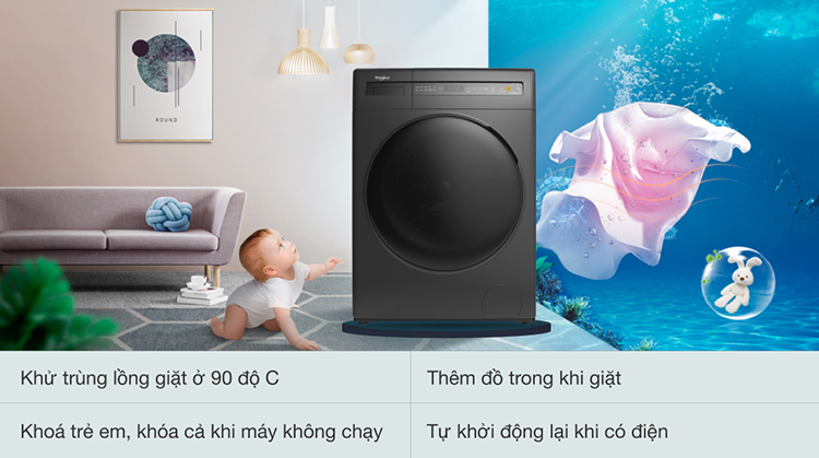 Máy giặt Whirlpool 8 kg lồng ngang inverter FWEB8002FG 2022 giá rẻ