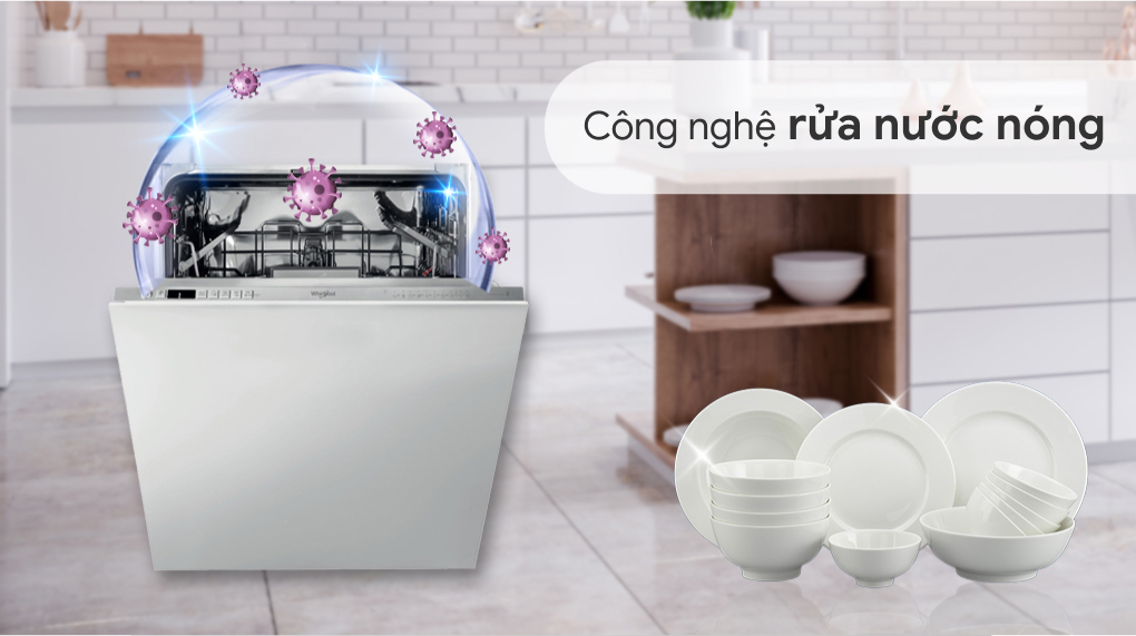 Máy rửa bát âm tủ Whirlpool WIO 3T133P 14 bộ 2022 giá rẻ