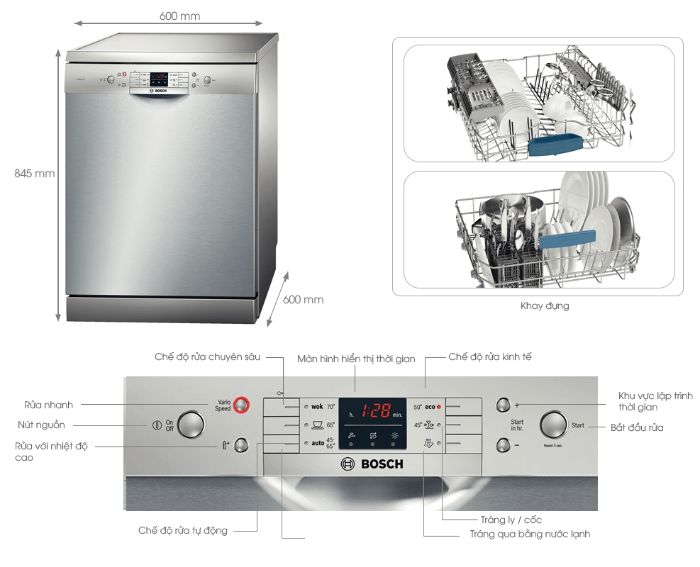 Máy rửa bát độc lập Bosch SMS63L08EA series 6 12 bộ giá tốt