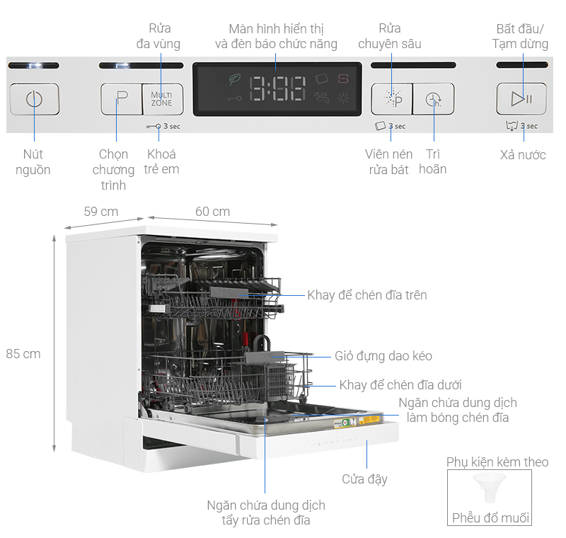 Máy rửa bát độc lập Whirlpool 14 bộ WFC 3C26P 2022 giá rẻ