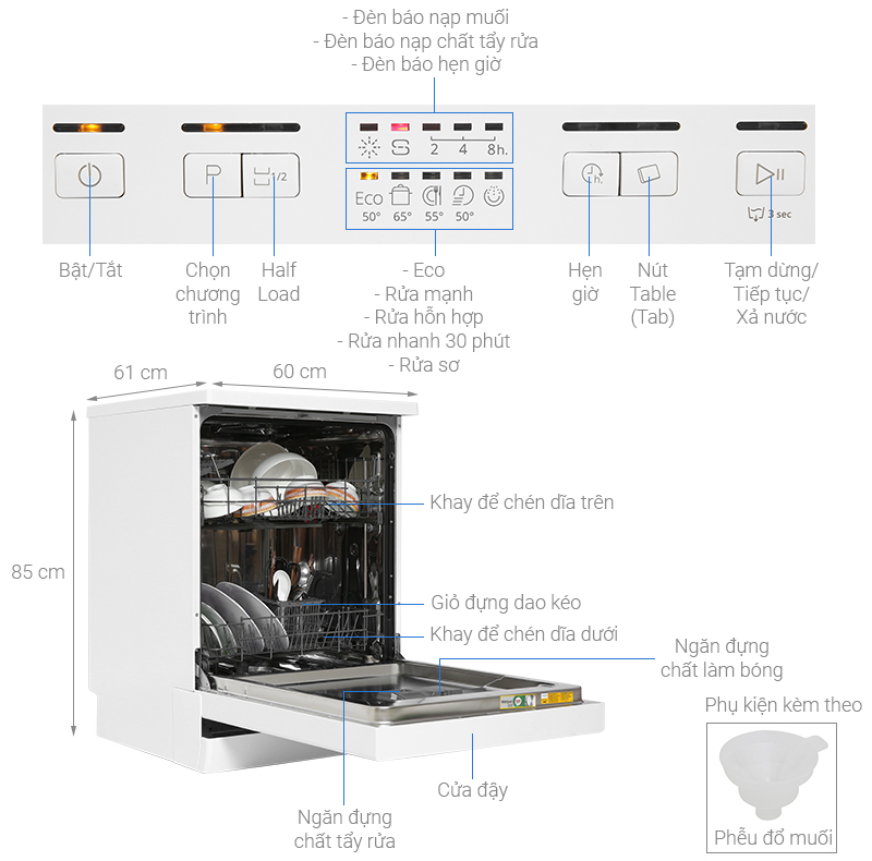 Máy rửa bát độc lập Whirlpool 13 bộ WFE2B19 2022 giá rẻ