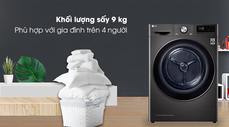 Máy sấy bơm nhiệt LG Inverter 9 Kg DVHP09B