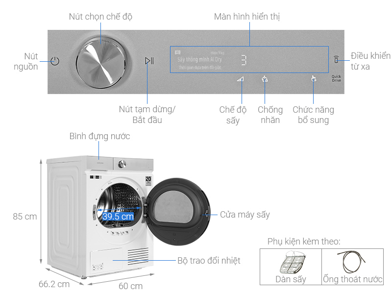 Máy sấy bơm nhiệt Samsung 9 kg DV90BB9440GH/SV 2023