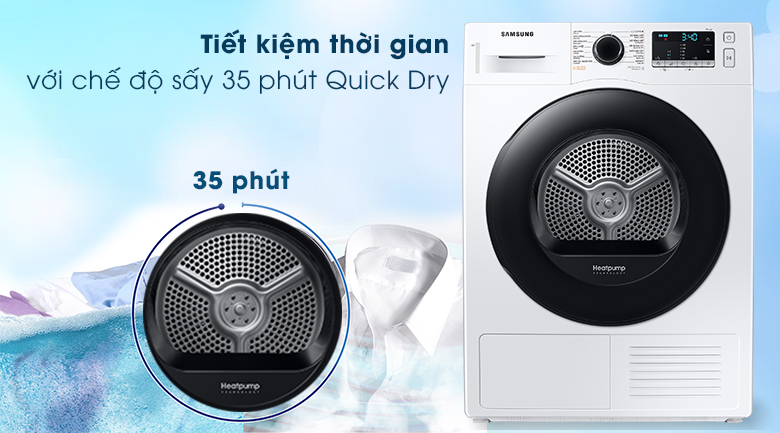 Máy sấy bơm nhiệt Samsung Inverter 9 kg DV90TA240AE/SV
