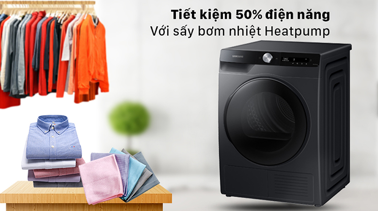 Máy sấy bơm nhiệt Samsung Inverter 9Kg DV90T7240BB/SV