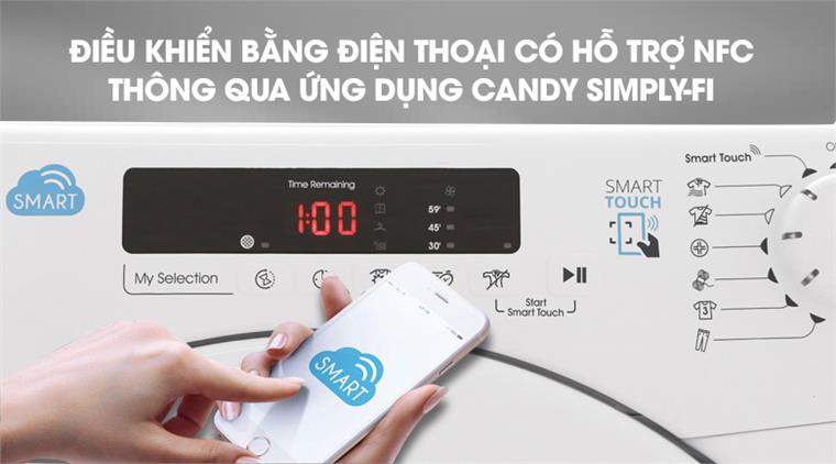 Máy sấy thông hơi Candy 9Kg CS V9DF-S điều khiển bằng thiết bị thông minh