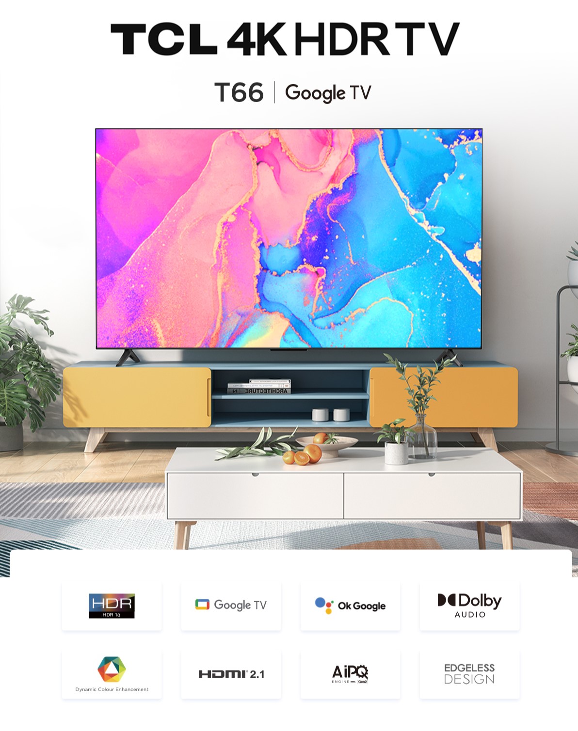 TCL google tivi 65T66 65 inch 4K HDR model 2022 mới nhất