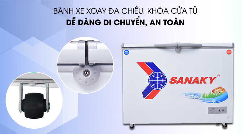 Tủ đông 2 ngăn Sanaky dàn đồng 280 lít VH 4099W1 giá rẻ