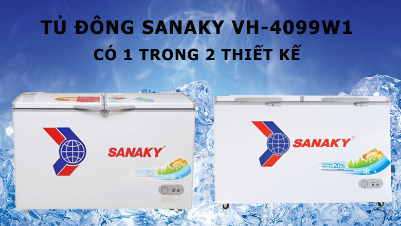 Tủ đông 2 ngăn Sanaky dàn đồng 280 lít VH 4099W1 giá rẻ