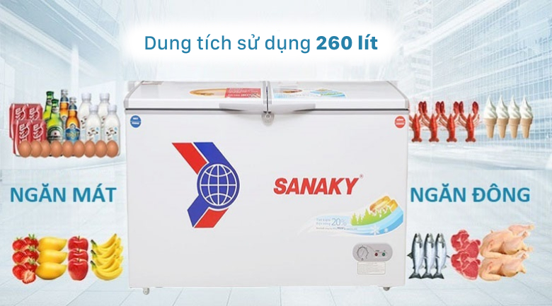 Tủ đông 2 ngăn Sanaky 260 lít VH-3699W1 giá rẻ