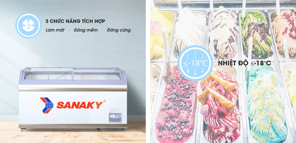 Tủ đông mặt kính cong Sanaky VH-888K 500 lít