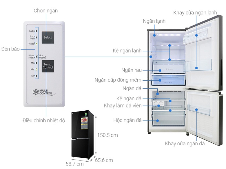 Tủ lạnh Panasonic Inverter 255 lít NR-BV280GKVN Đen ánh kim