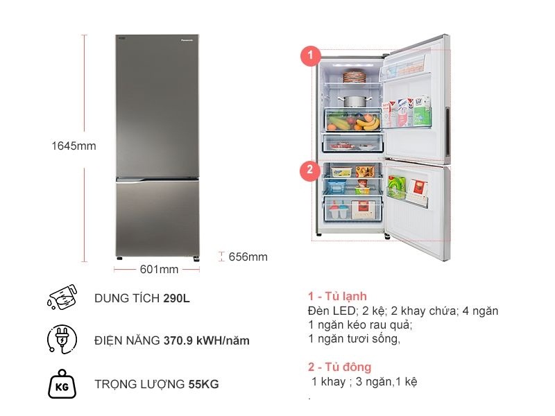 Tủ lạnh Panasonic Inverter 290 lít NR-BV320QSVN