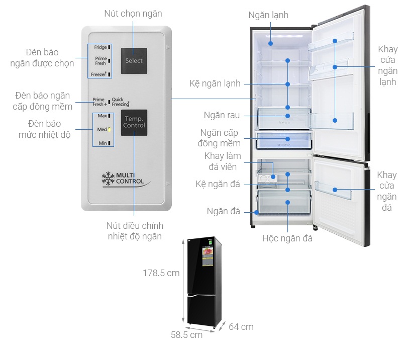 Tủ lạnh Panasonic Inverter 322 lít NR-BV360GKVN Đen ánh kim