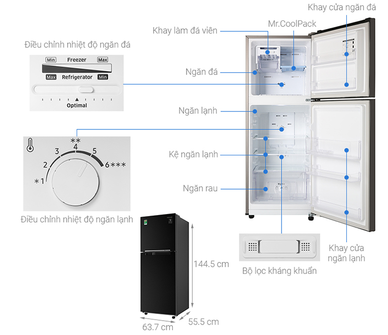 Tủ lạnh Samsung Inverter 208 lít RT20HAR8DBU/SV 2 cánh