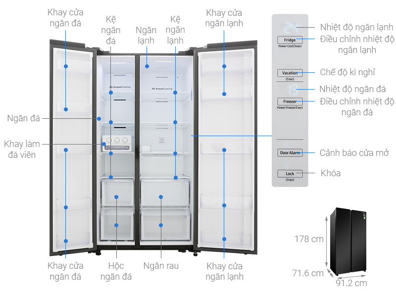 Tủ lạnh SBS Samsung Inverter 647 lít RS62R5001B4/SV 2 cánh