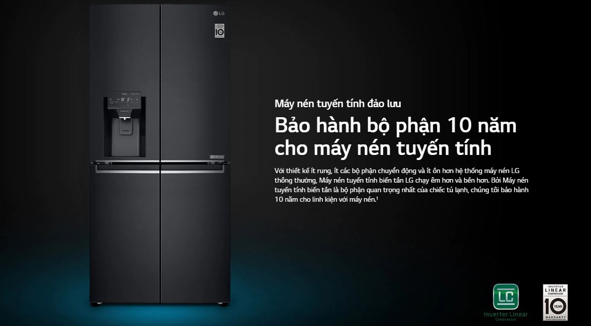 Tủ lạnh LG Inverter 494 lít GR-D22MB 4 cánh