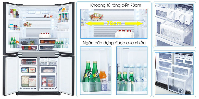 Tủ lạnh Sharp Inverter 605 lít SJ-FX680V-ST 4 cánh