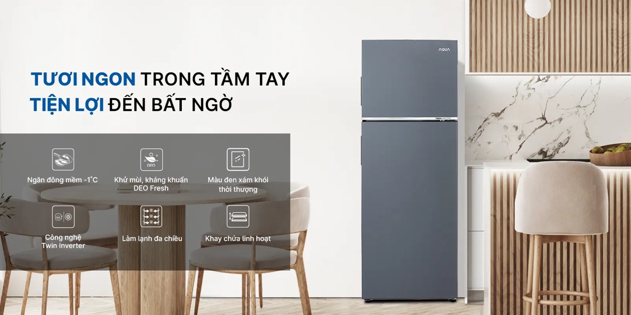 [2024] Tủ lạnh Aqua inverter 298 lít AQR-T380FA(SL)